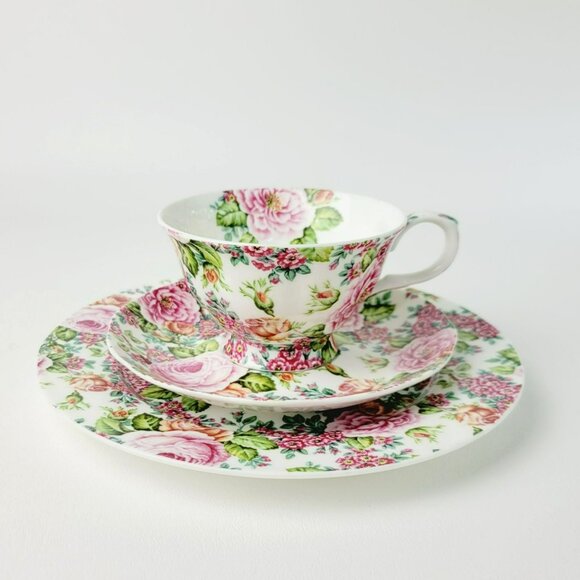 Shabby Chic Rose Chintz Teacup, Saucer & Plate The Fairmont Empress Rose Garden - Picture 2 of 13